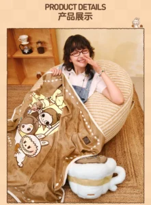 Popmart Bubble Mart Bubble Cute Coffee Factory Series Blanket Pillow Set Plush Merchandise