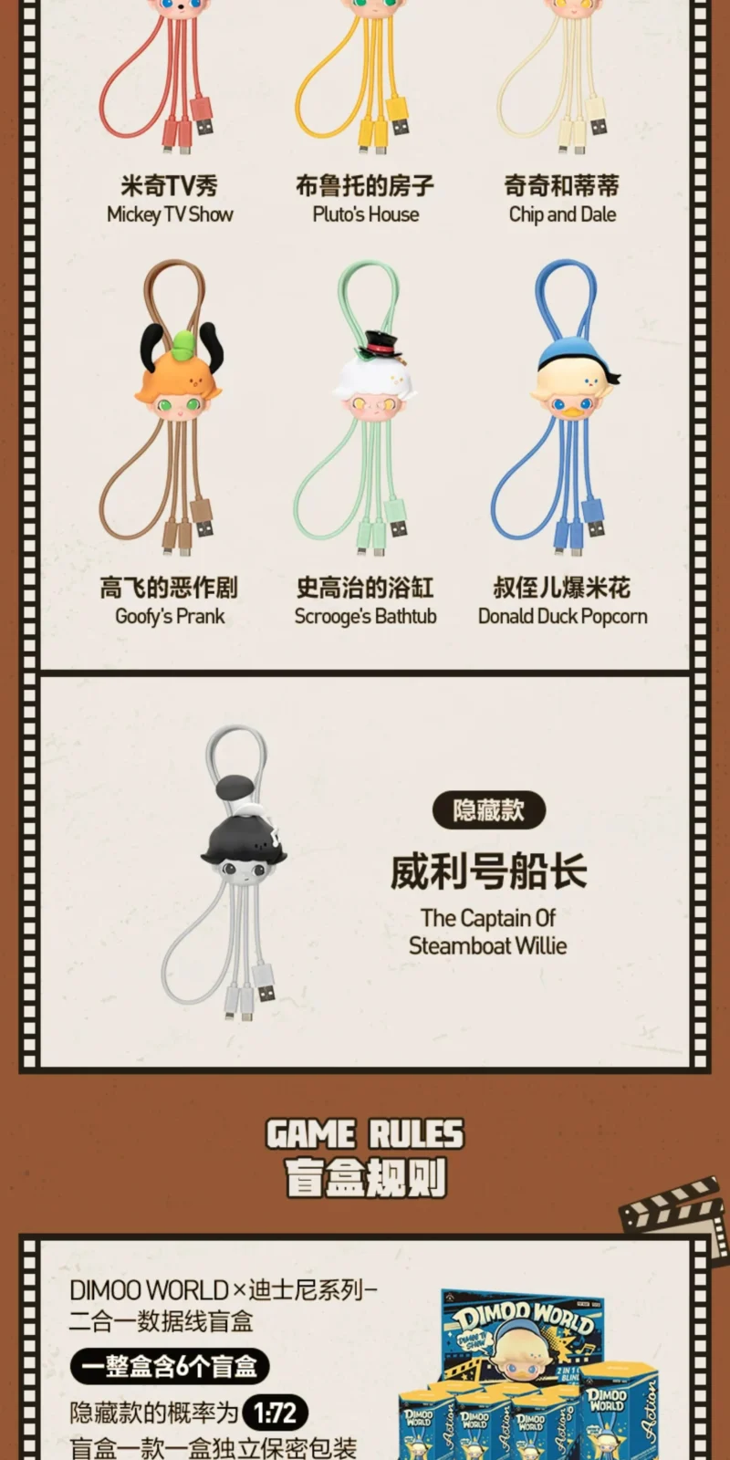 Popmart Dimoo World × Disney Series 2-in-1 Data Cable Blind Box Merchandise - Image 2