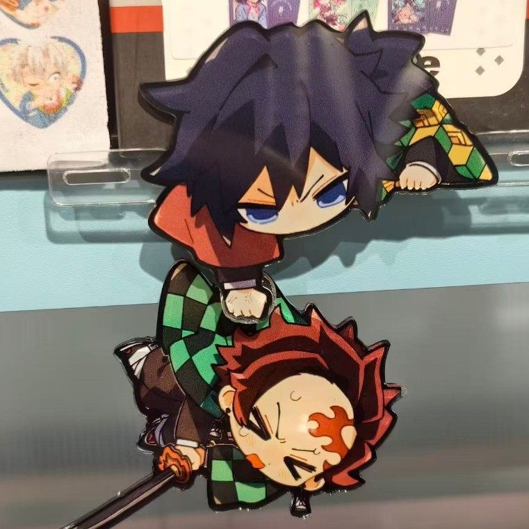 New Demon Slayer Merchandise: Tanjiro, Giyu, and Akaza Acrylic Sitting Figure Stand, Hanging Ornament, and Car Decoration