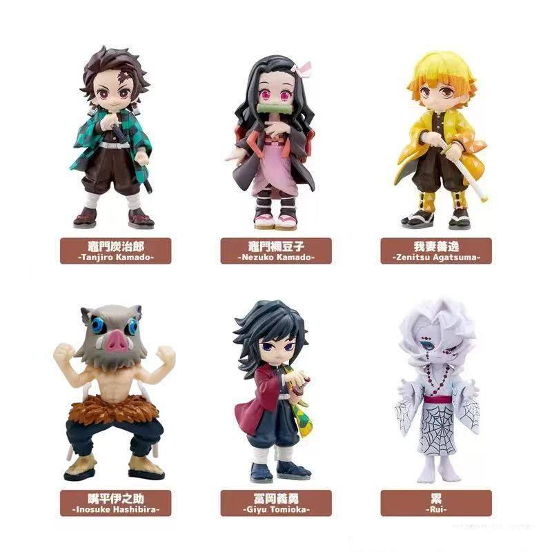 Q Version Demon Slayer: Kimetsu No Yaiba Tanjiro Nezuko Giyuu Zenitsu Inosuke Figure Blind Box Doll Desk Decoration Gift