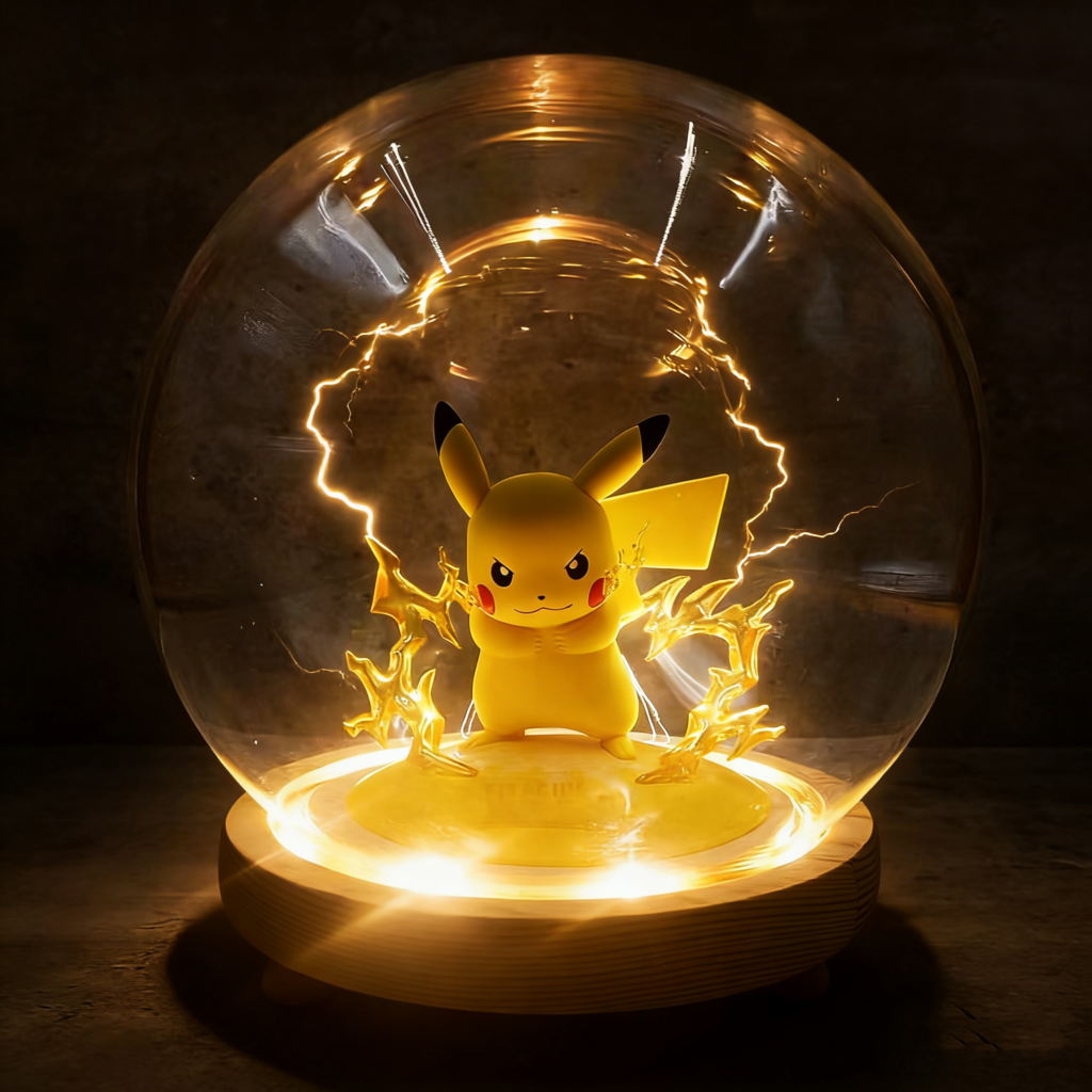Playful Style Official Pokémon Figures: Pikachu, Gengar, Eevee with Light-Up Glass Dome Display - Birthday Gift