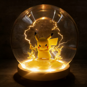 Playful Style Official Pokémon Figures: Pikachu, Gengar, Eevee with Light-Up Glass Dome Display - Birthday Gift