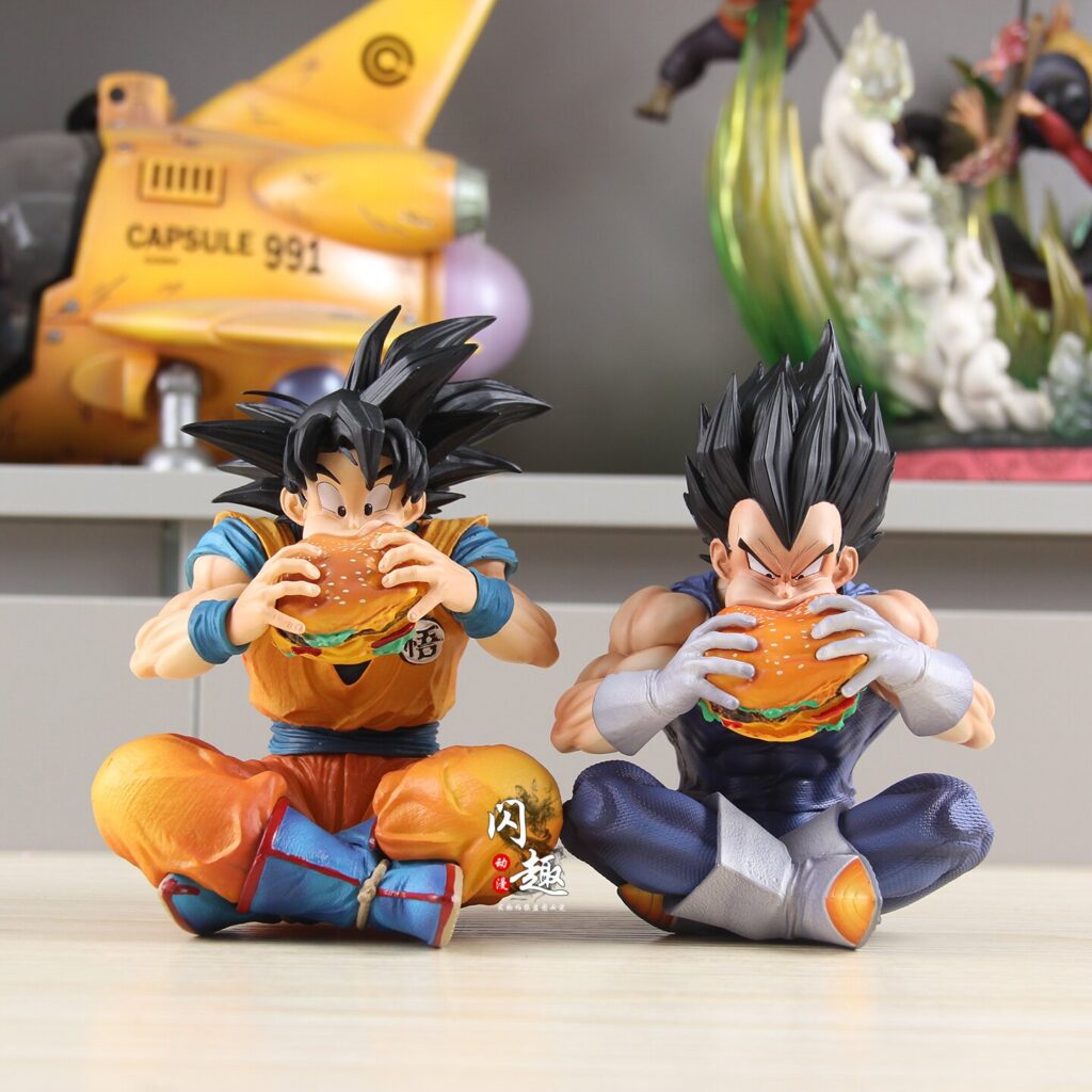 Dragon Ball Anime Peripheral Decorative Figurines Statue Goku Eating a Burger Vegeta Burger Figure Ornament