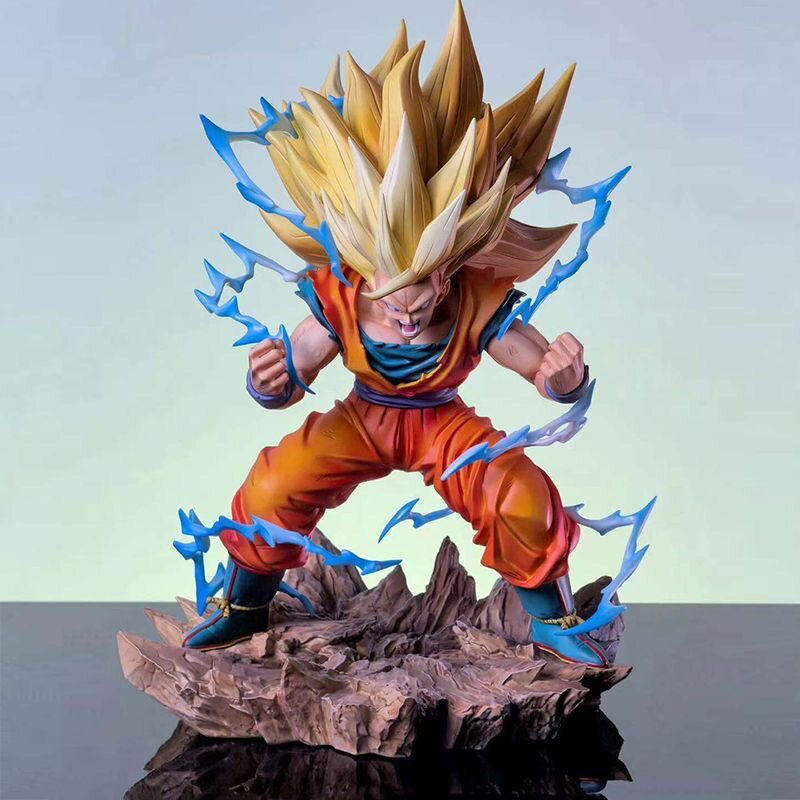 Dragon Ball Anime Peripheral Decoration Collectible Statue Super Saiyan 3 Goku Figure 2D Model Gift for Men