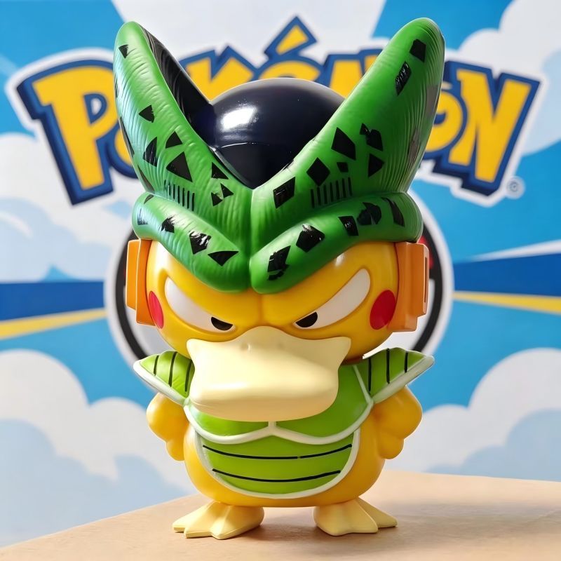 Dragon Ball Z Cell Cosplay Psyduck Figure Pokémon Collaboration Q-Version Desktop Ornament Trendy Toy Detachable