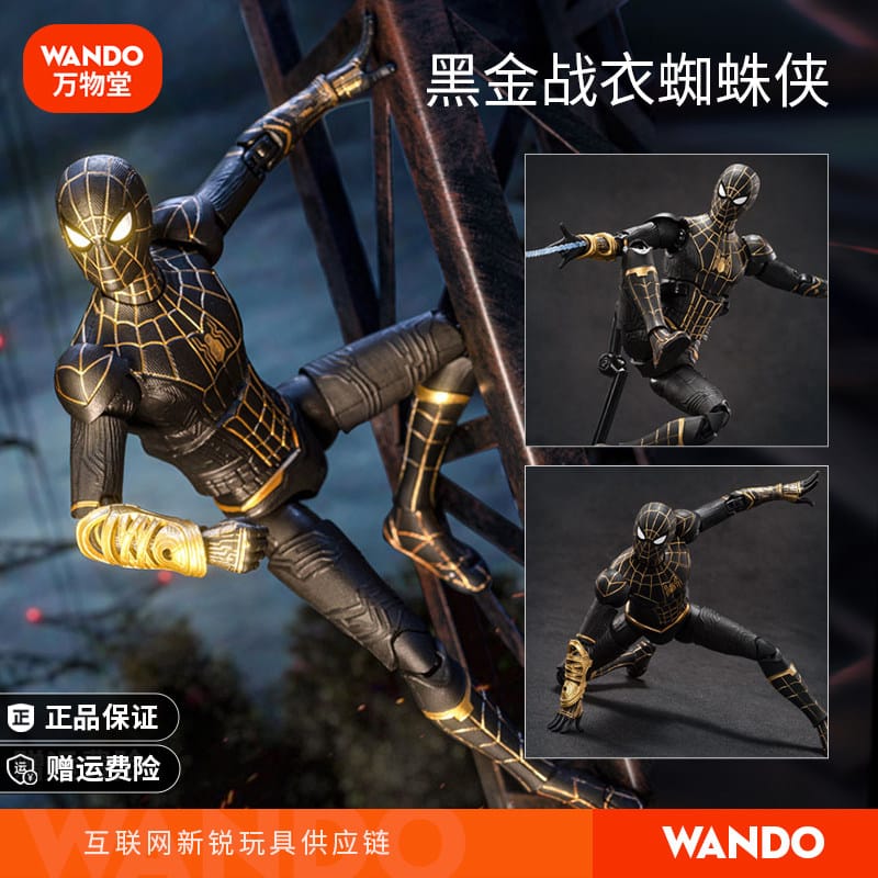Spider-Man Action Figure Toy Black Gold Suit Hero Without Return Movable Stand Marvel Children's Birthday Gift Doll