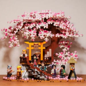 Demon Slayer: Kimetsu No Yaiba - Infinity Train Japanese Street Scene Torii Cherry Blossom Flame Pillar Anime Assembly Moc Toy Birthday Gift
