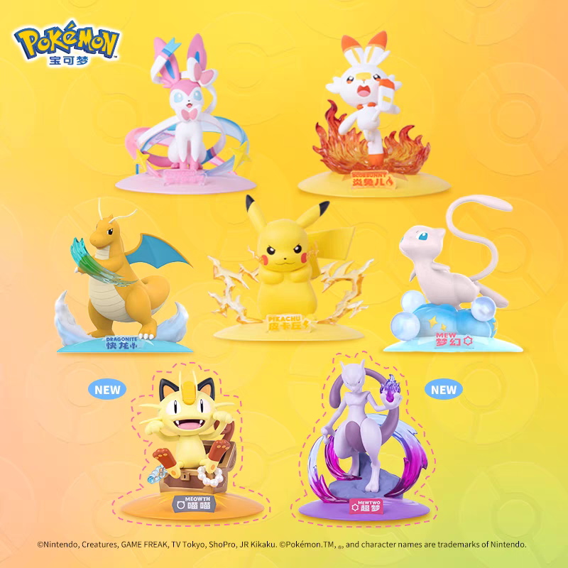 Authentic Playful Pokémon Figures Pikachu Gengar Figurines Fairy Clear Box Small Size Figures for Gifts