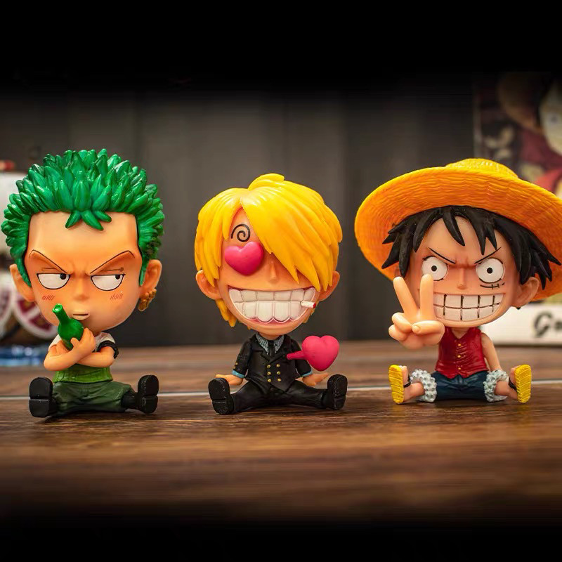 Q Version One Piece Full Set Luffy Zoro Sanji Nami Female Emperor Figure Car Dashboard Decoration Gift
