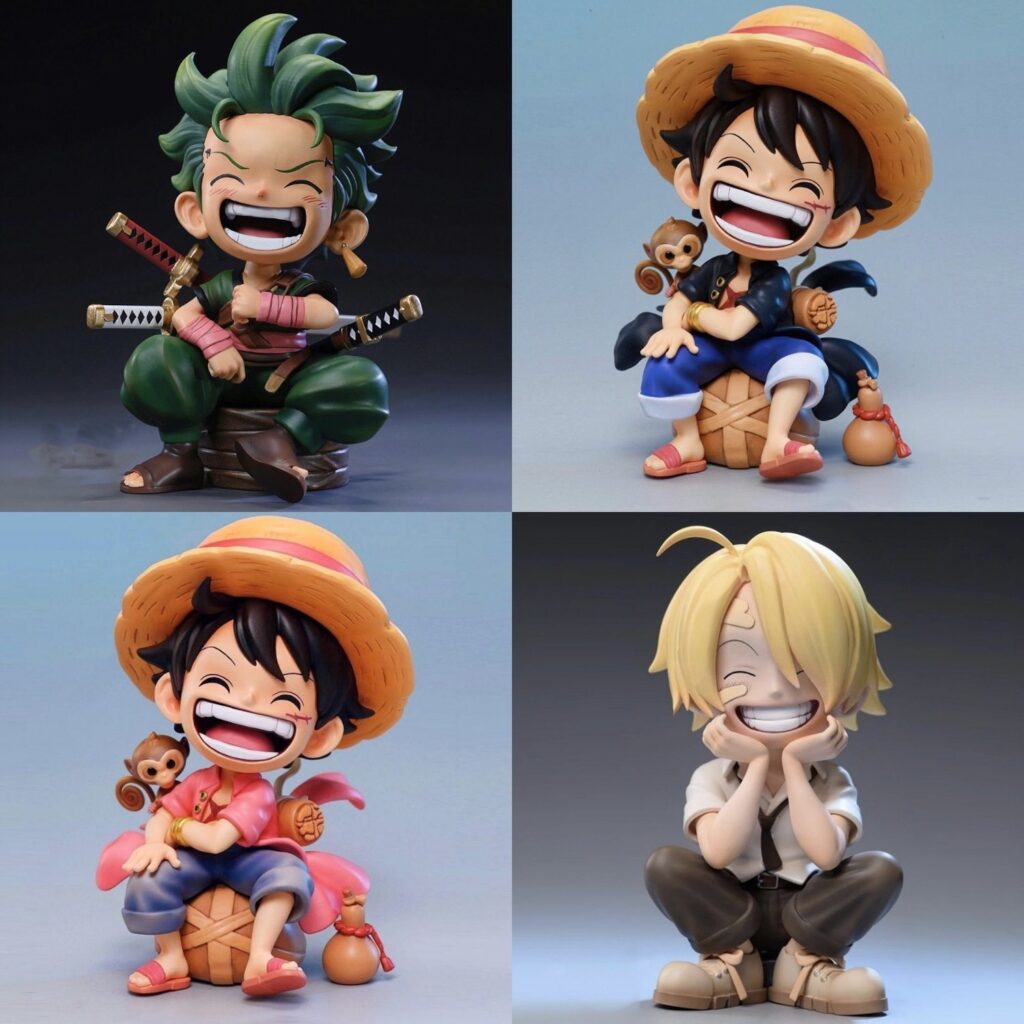One Piece Q Version Sitting Luffy, Zoro, Sanji Figure Trendy Toy Model Car Decoration Desktop Gift