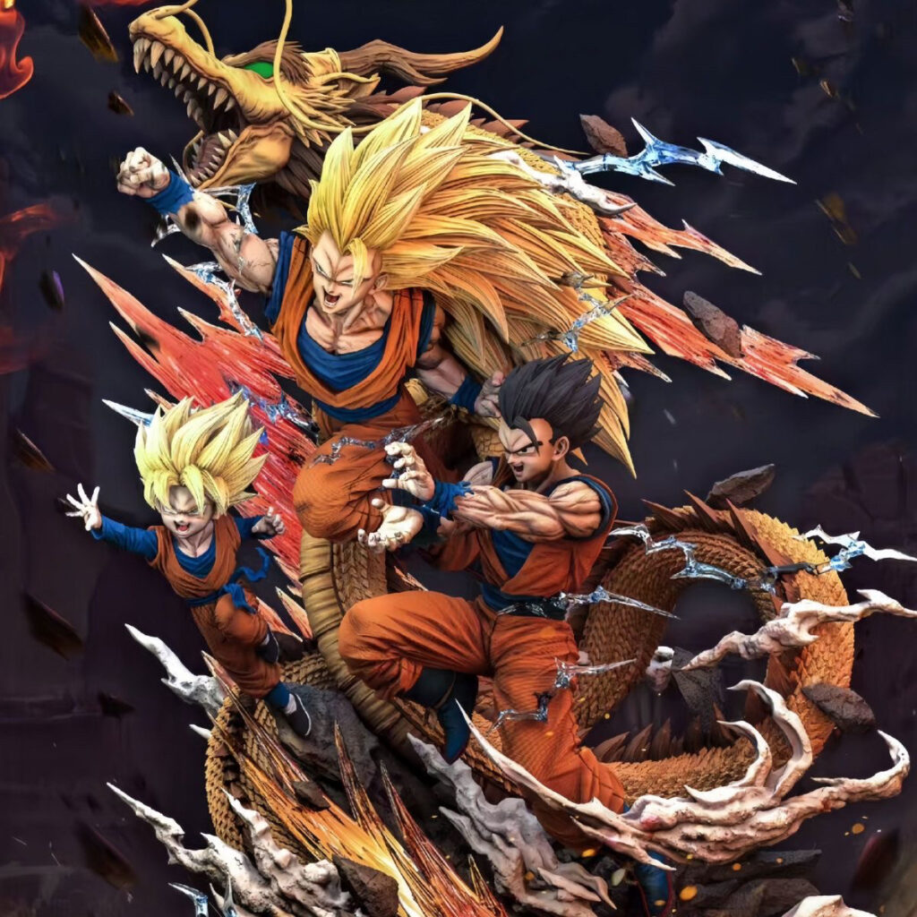 Dragon Ball Super Saiyan Dragon Fist Super Saiyan 3 Goku, Gohan, and Trunks Father-Son Three Figures Statue