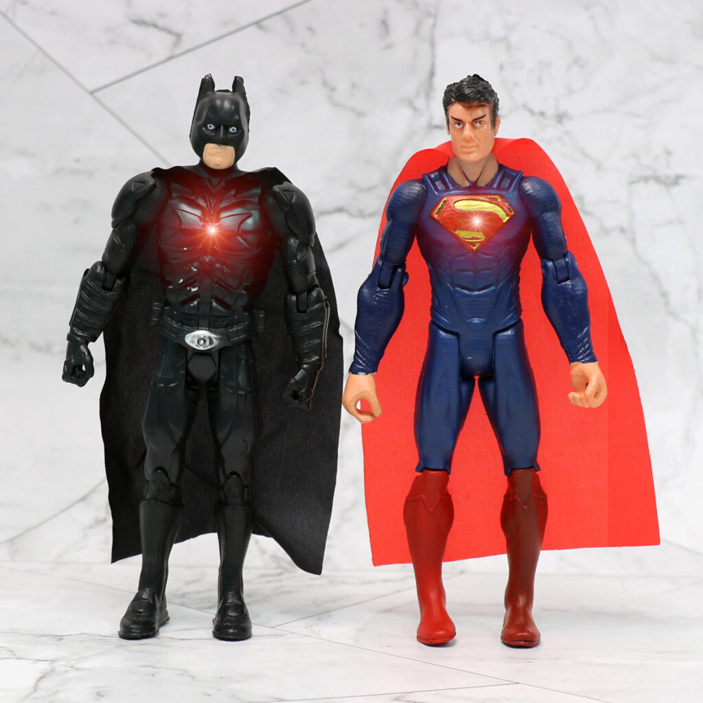 Batman Figure, Superman Toy Model, Movable and Light-Up Action Figure, Justice League Themed Cake Topper for Boys