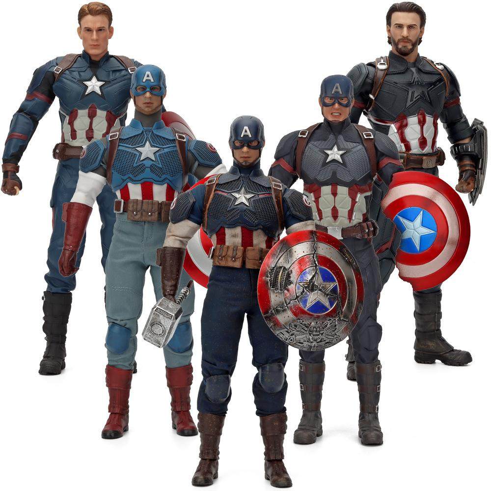 1/6 Captain America Figure with Shield, Avengers Casual Outfit, Collectible Model with Exquisite Head Sculpt