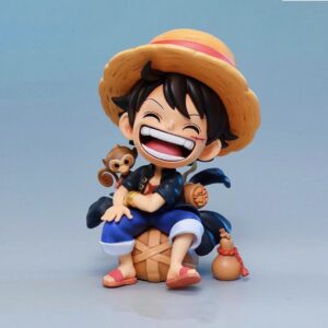 One Piece Q Version Sitting Laughing Luffy Figure Zoro Gk Model Trendy Toy Car Desktop Ornament Boys' Gift