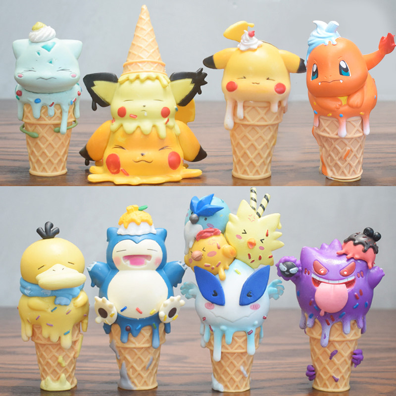 Ice Cream Pokémon Series Figures: Cone Bulbasaur, Psyduck, Gengar, Doll Model Ornaments