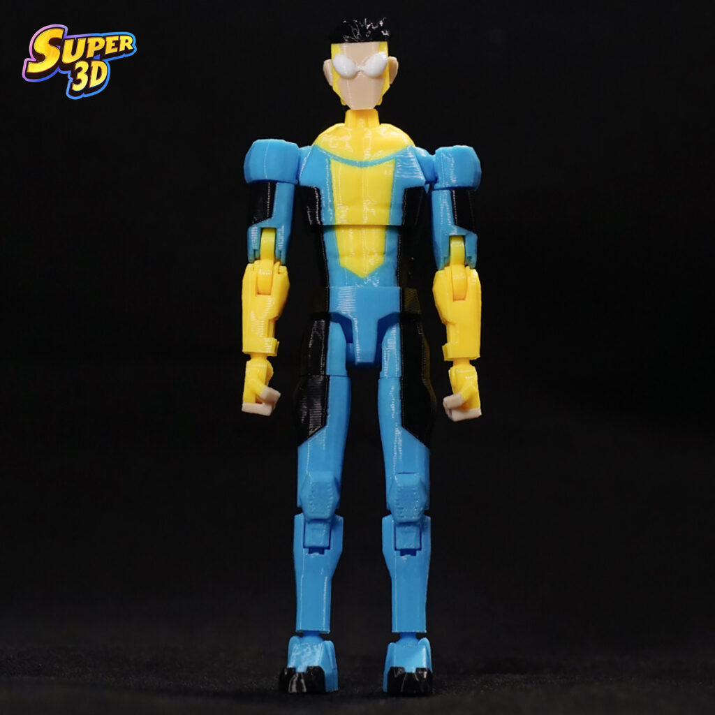 3D Printed Multi-Jointed Highly Articulated Action Figure Toy with Blindfold, Invincible Mutant Color Scheme, Finished Model Ornament
