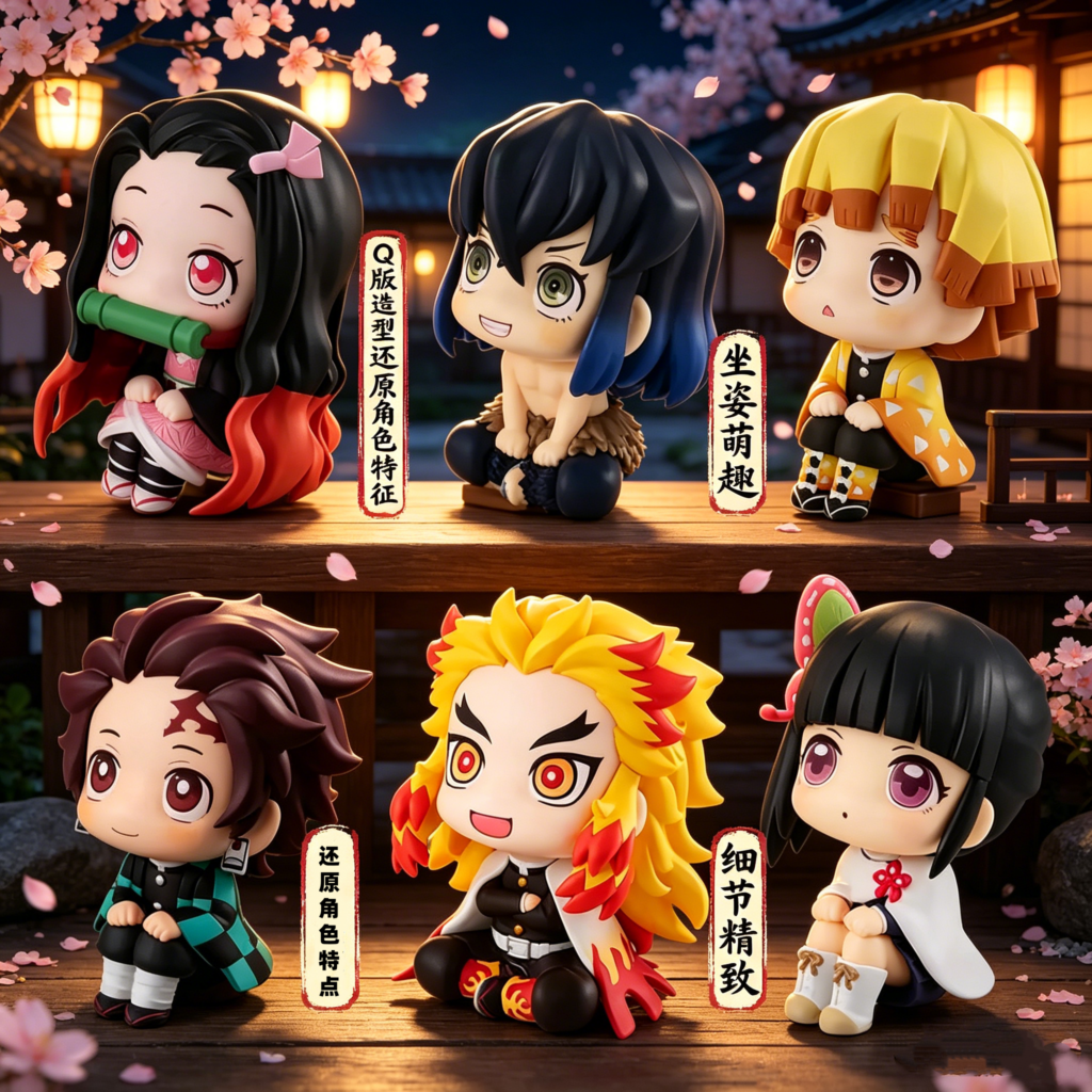 Demon Slayer Model Q Version Tanjiro Mitsuri Zenitsu Inosuke Car-Mounted Anime Peripheral Figurines for Gift Giving