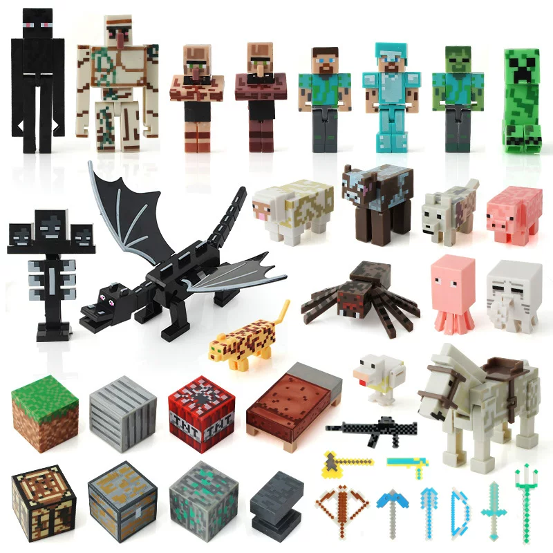 Minecraft Plastic Toy Figurines Ender Dragon Steve Creeper Iron Golem Boy Doll Model