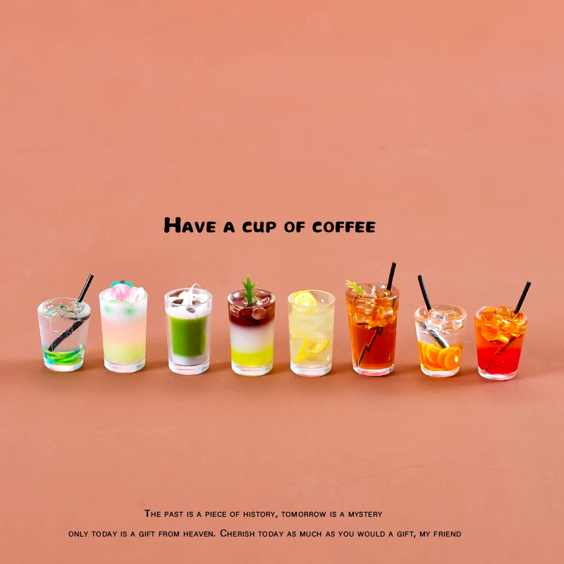 Super Cute Realistic Mini Iced Americano Coffee Car Dashboard Decoration Display Screen Ornament Orange Healing-Style Ornament