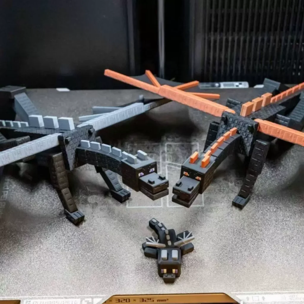 Mc Minecraft Ender Dragon Movable Figure, Press to Move Model, 3D Printed, Popular Toy for Boys