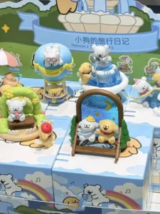 Line Art Puppy Travel Diary Series Blind Box Figure Chinese Version Cute Desktop Ornament Figurine Doll Birthday Gift