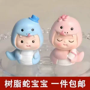 Cartoon Cute Zodiac Snake Baby Boy and Girl First Birthday Party Dessert Table Cake Home Resin Ornaments