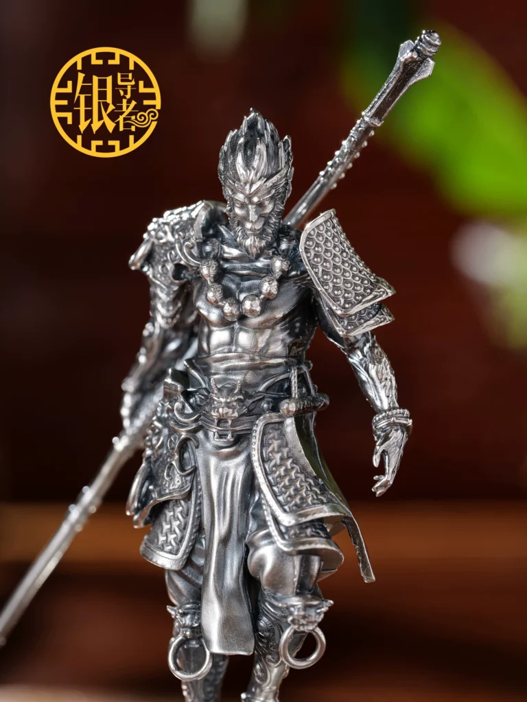 Silver Guide Figurine Made of 999 Pure Silver, Black Myth: Wukong, Monkey King, Sun Wukong, Pure Silver Handcrafted Figurine, Chinese Style