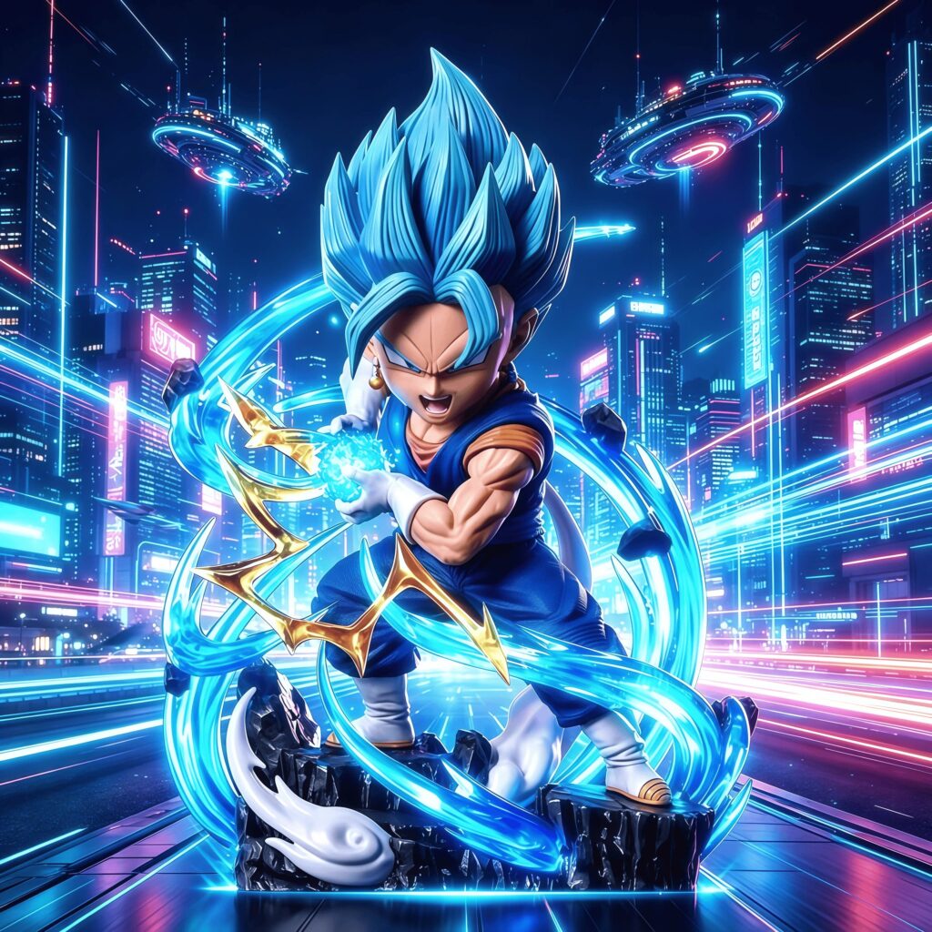 Dragon Ball Q Version Super Blue Vegetto Super Saiyan Figure Anime Peripheral Doll Desktop Ornament