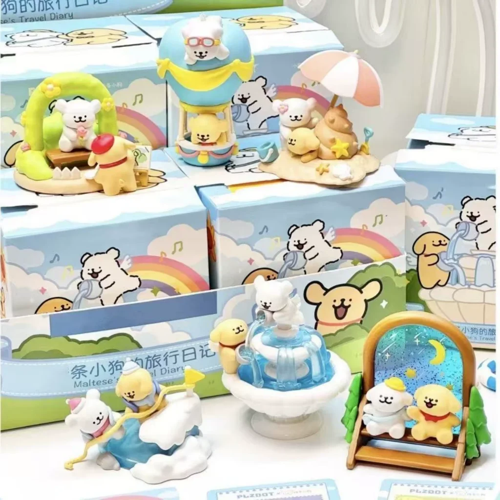 Line Art Puppy Travel Diary Series Blind Box Trendy Toy Figurine Cute Desktop Ornament Handmade Doll Girl Gift