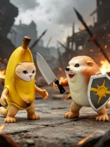 Bibirabu My Sword and Shield Figure Doll Bababoy Cat Banana Cat Ornament Model Trendy Toy Funny Figurine