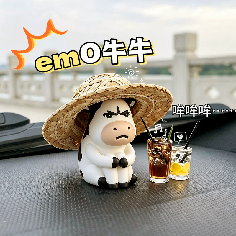 Emo Grassland Cow Car Decoration Figurine Cute Ugly-Cute Cow Doll Car Dashboard Desktop Decoration Gift