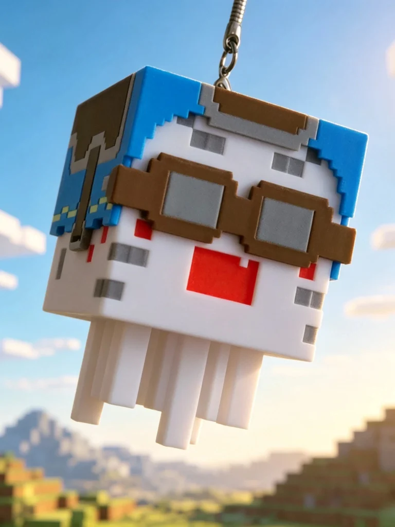 Minecraft Happy Ghost Keychain Mc Peripheral Cute Pixel Style Backpack Pendant Stress Relief Toy