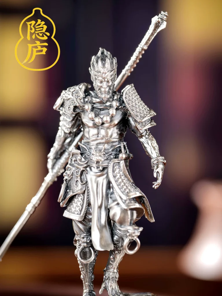 Vintage Silver Black Mythological Wukong Figure, the Buddha of Fighting, the Great Sage of Heaven, Handcrafted Ornament for Living Room or Office Desk