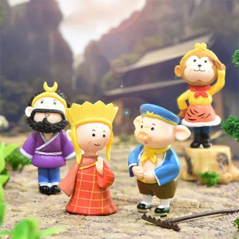 A Complete Set of Small Figurines from Journey to the West: Sha Seng, Sun Wukong, Tang Seng, Zhu Bajie, White Dragon Horse Character Models