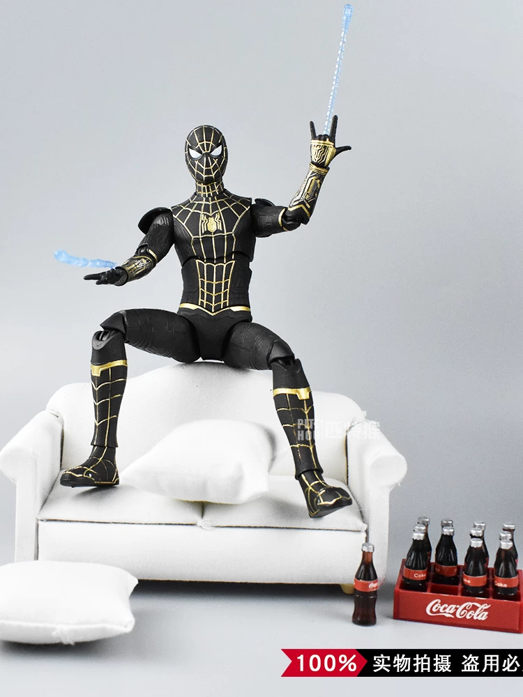 Black and Red Black Gold Battle Suit Spider-Man 3 Heroes No Way Home Action Figure Marvel Iron Man Toy Mk5 Movable Ornament
