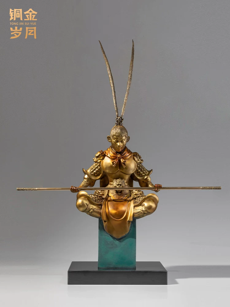 Monkey King All-Copper Black Myth Sun Wukong Figurine Hand-Made Statue of the Fighting Buddha, Birthday Gift for Men and Boys