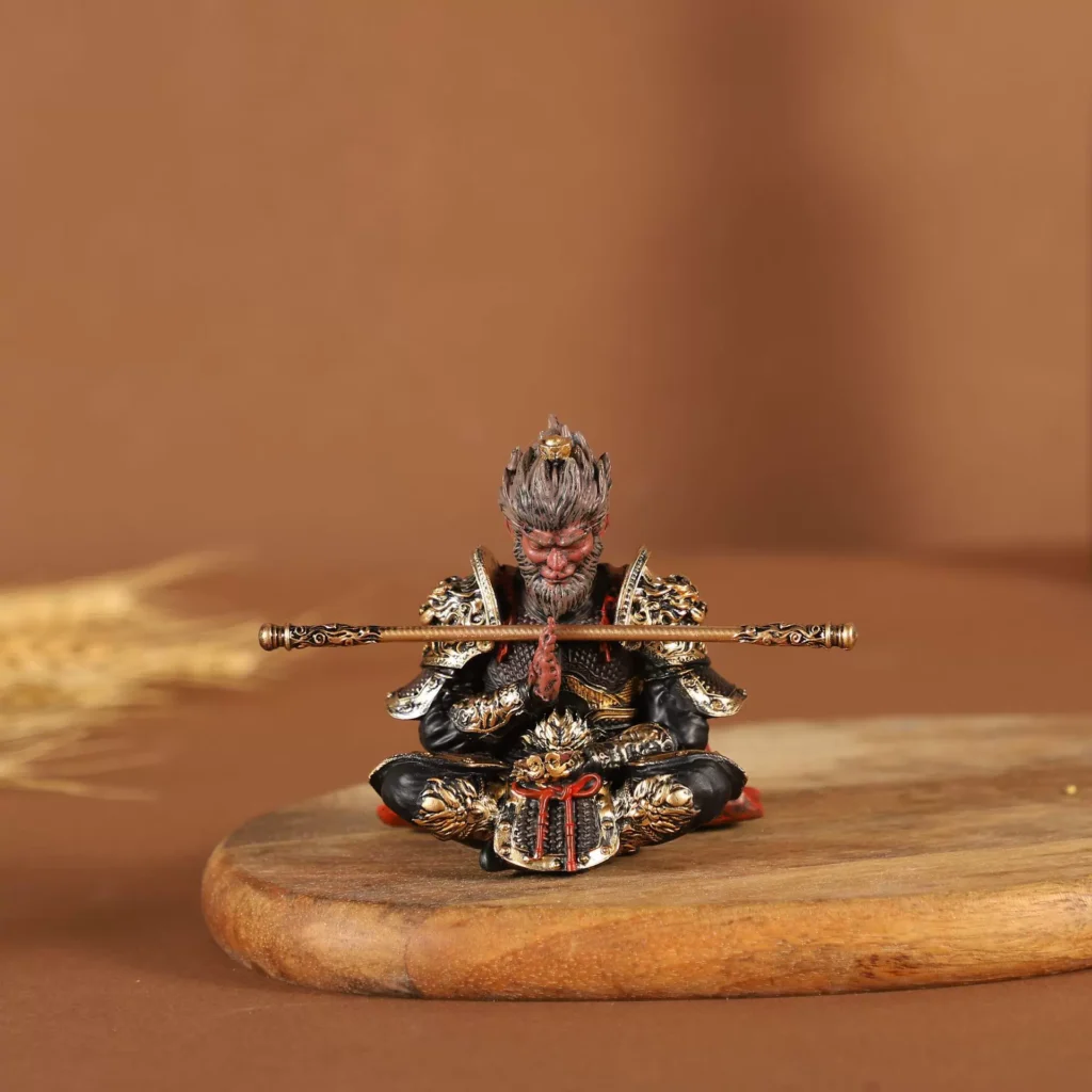 Black Myth Game Merchandise: Wukong Figurine with Gold Hoop Staff, Zen Meditation, Living Room Tea Table Decoration, Tea Pet, Car Ornament