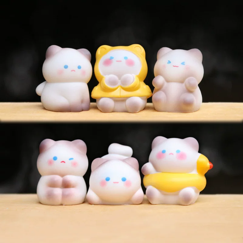 Cute Little Siamese Cat Figurine, Blind Box Gift for Girls, Adorable Kitten Doll, Micro Landscape Desktop Ornament