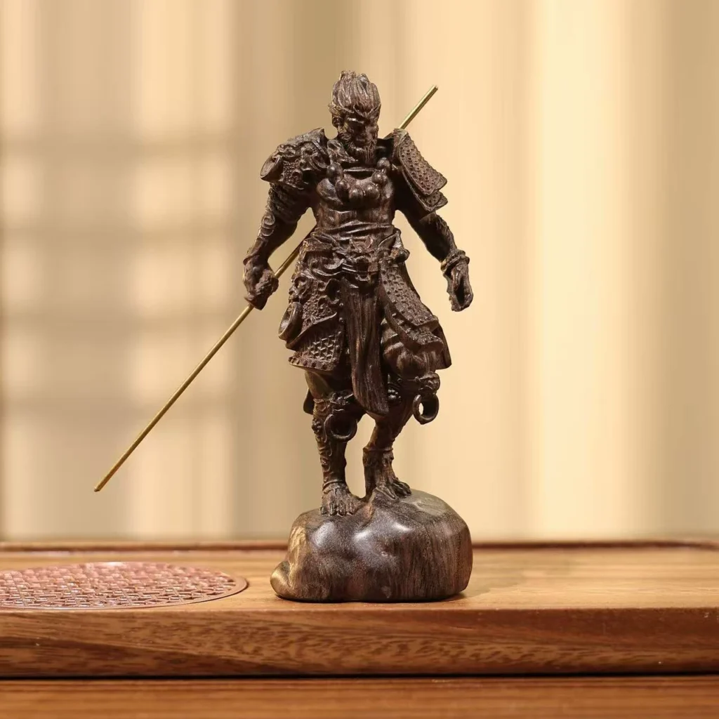 Agarwood Carving of the Black Myth Sun Wukong Figurine, Monkey King Statue, Home Decoration, Fighting Buddha Figurine