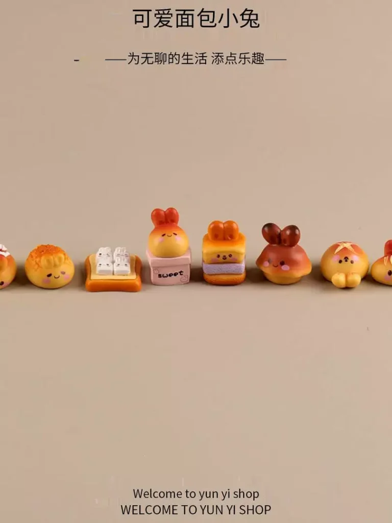 Cute Cartoon Bread Bunny Micro Landscape Creative Ornaments Accessories Car Desktop Resin Small Ornaments
