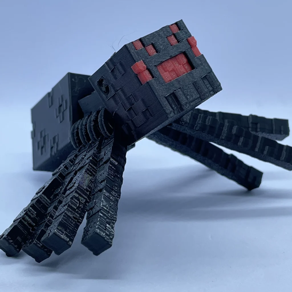 Minecraft Spider Game Peripheral Model 3D Printed with Movable Joints, Fun Stress-Relief Toy