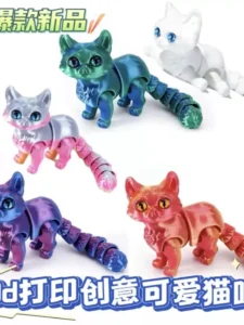 3D Printed Movable Joints Kitten Figurine Animal Ornament for Women, Boys, Children's Toy Gift Super Cute
