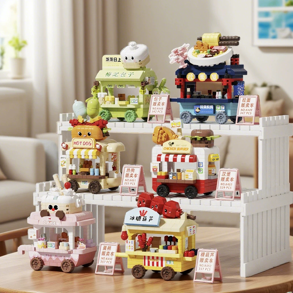 Cute Miniature Street Scene Stall Building Blocks Birthday Gift for Girls Desktop Decoration Educational Assembly Toy Prize