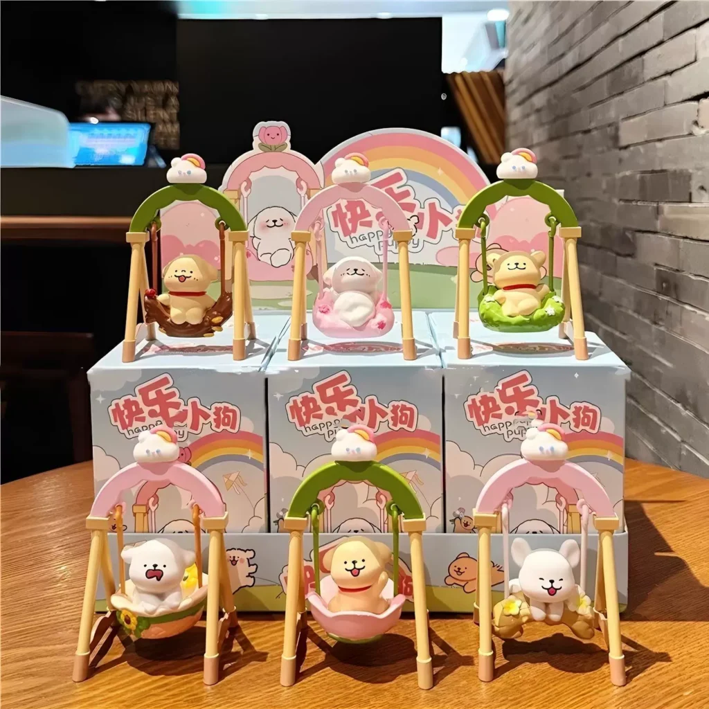 Line Art Puppy on a Swing Blind Box Figurine Healing Desktop Ornament Cute Girly Birthday Gift Toy